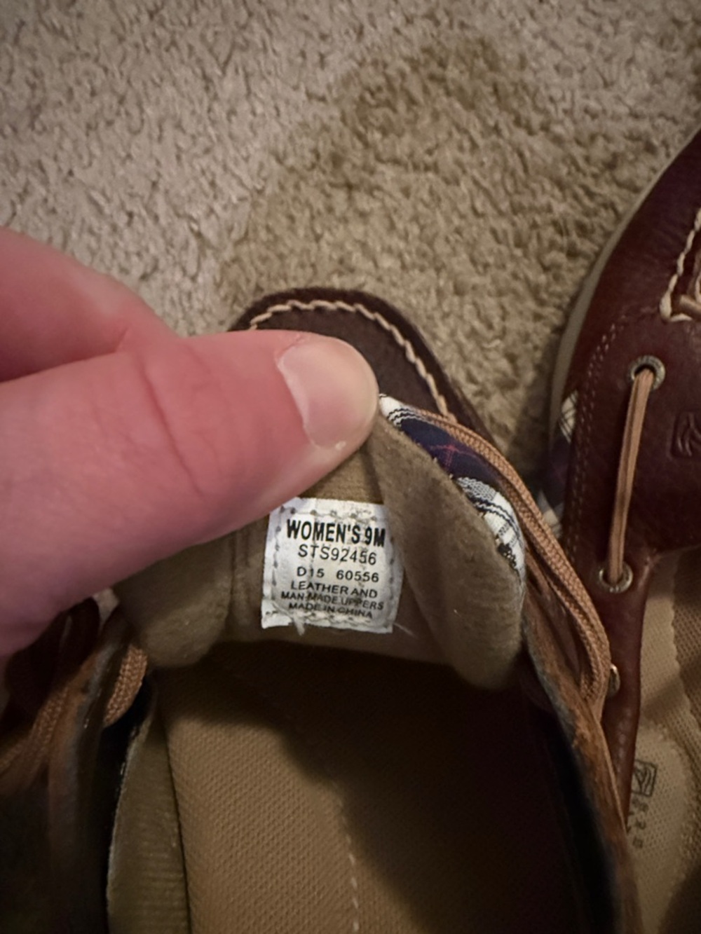Sperry Brown Leather Boat Shoes with Plaid Trim and Tan Laces - Picture 3 of 3